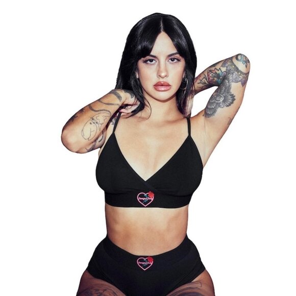 Savage x Fenty Forever Savage Bralette Bra Logo Heart Black Pink Size Small - Picture 1 of 7